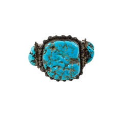 Vtg Navajo Sterling Silver & Genuine Morenci Turquoise Bracelet