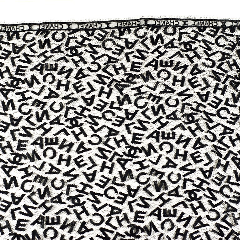 CHANEL Black Lace "C H A N E L" Printed Scarf