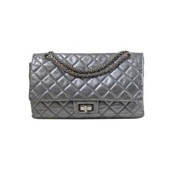 CHANEL Silver Distressed Lambskin 2.55 Reissue Mademoiselle Jumb