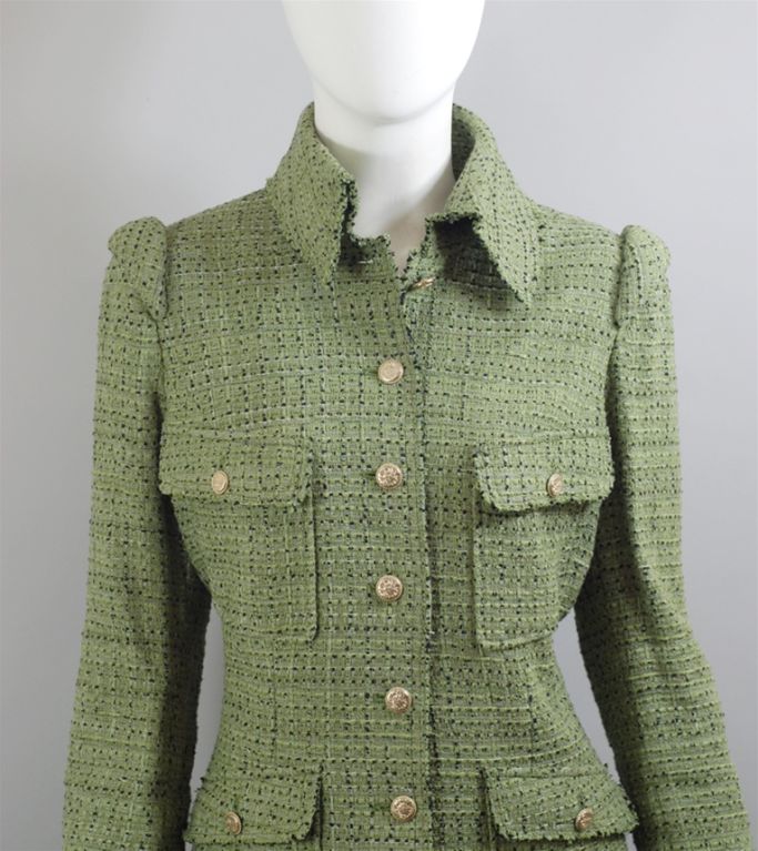 Women's CHANEL 08C Green Multi Tweed Jacket 42 10