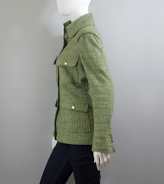 CHANEL 08C Green Multi Tweed Jacket 42 10 1