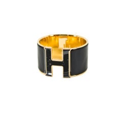 Hermes Black On Black Enamel Extra Wide Clic-Clac Bracelet GHW