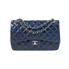 CHANEL 11A Navy Blue Caviar Leather Jumbo Double Flap Handbag