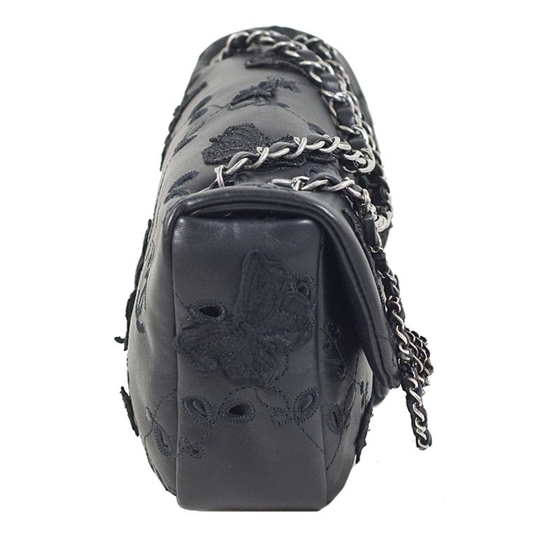 CHANEL 11P Black Classic Lambskin Garden Motif Flap Bag SHW NWT