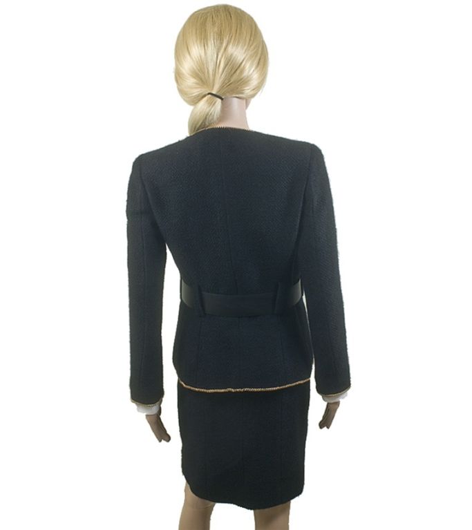 CHANEL 09A Black Boucle Skirt Suit With Gripoix Sz 36 US 4 1