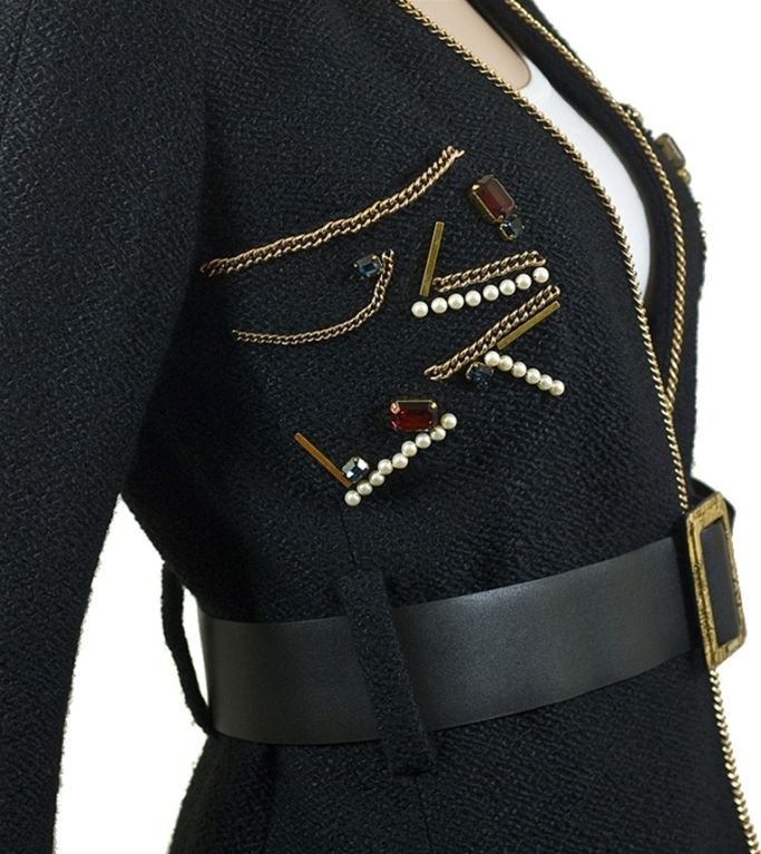 CHANEL 09A Black Boucle Skirt Suit With Gripoix Sz 36 US 4 2