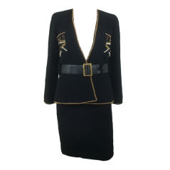 CHANEL 09A Black Boucle Skirt Suit With Gripoix Sz 36 US 4