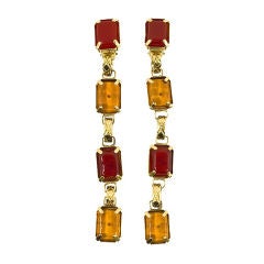 CHANEL Vintage Gold Tone Ruby & Amber Gripoix Dangling Earrings