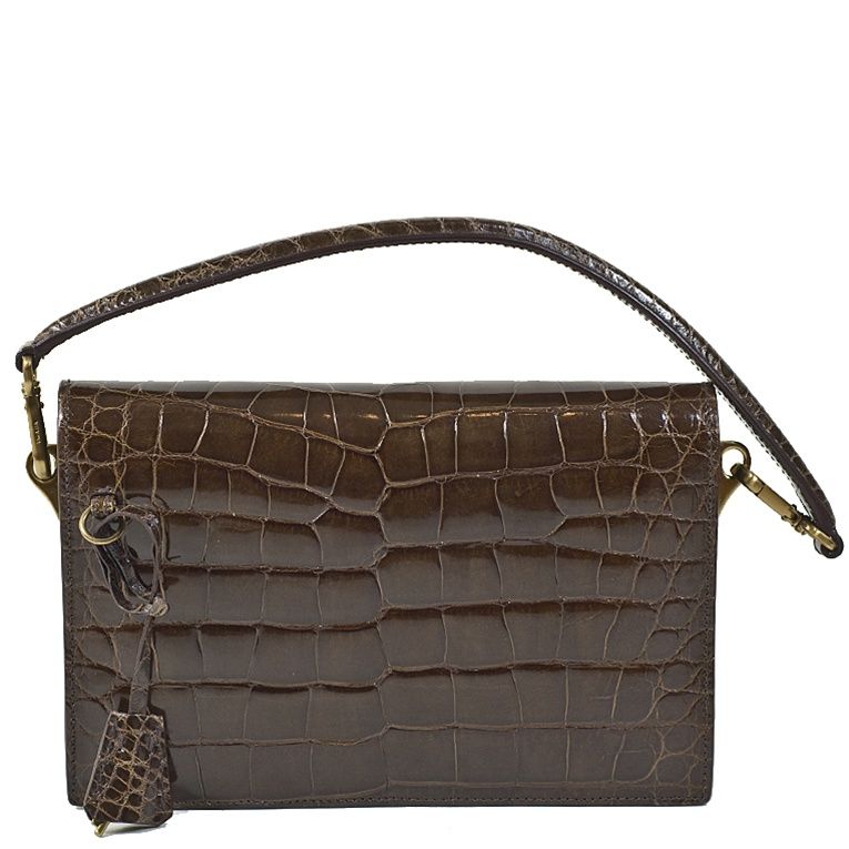 Women's Prada Brown Crocodile Flap Shoulder Bag/Clutch GHW