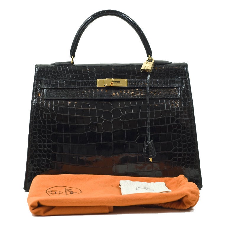 Hermes Vintage Black Glazed Crocodile Kelly 35cm GHW 4