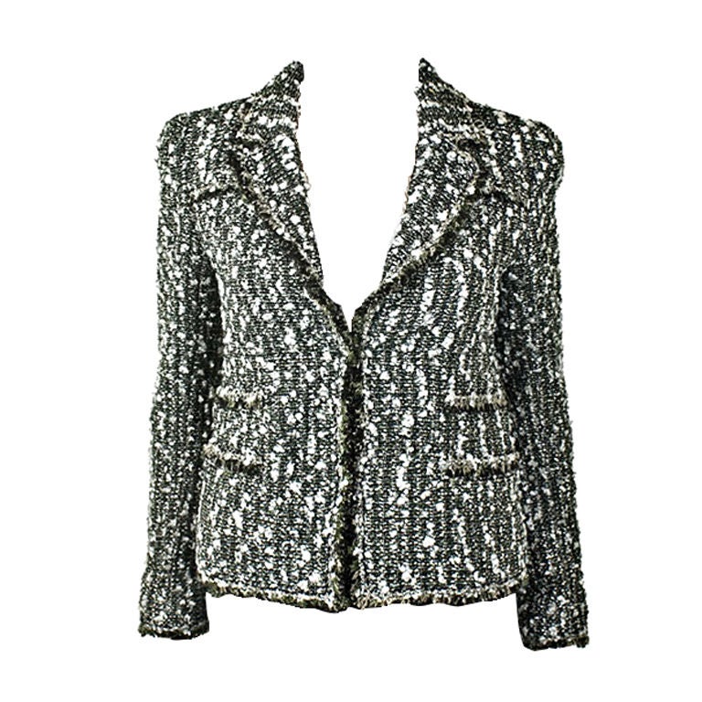 CHANEL 04A Black and White Fantasy Tweed Jacket FR 40 US 8 For Sale