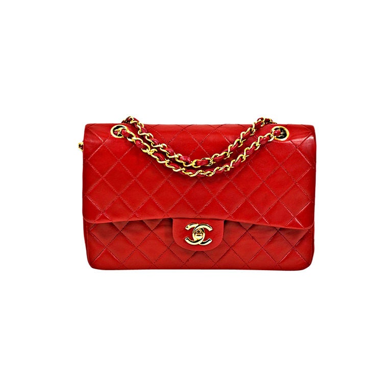 CHANEL Vintage 1986 Red Lambskin Classic 2.55 Double Flap Bag GH