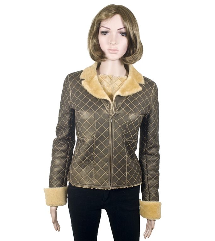CHANEL 04A Brown Quilted Shearling Jacket 36 4