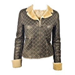 CHANEL 04A Brown Quilted Shearling Jacket 36 4