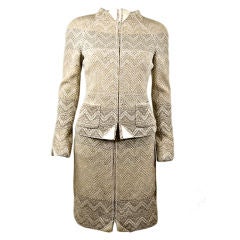 CHANEL 05A Cream Chevron Print Skirt Suit FR 36 US 4