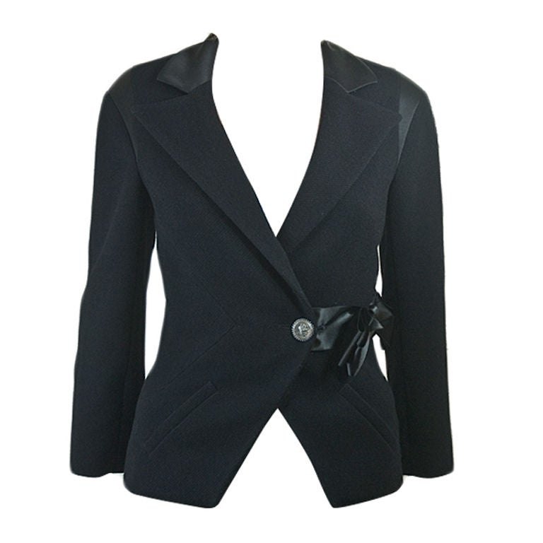 CHANEL 08A Black Silk Ribbon Jacket FR 34 US 2 For Sale