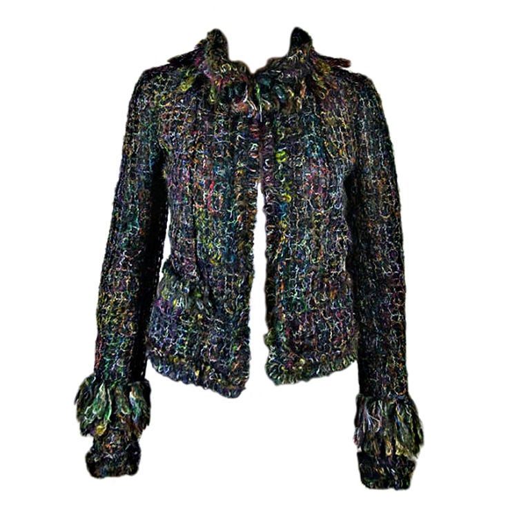 CHANEL Boutique Fantasy Tweed Rainbow Fringe Jacket FR 38 US 6 For Sale