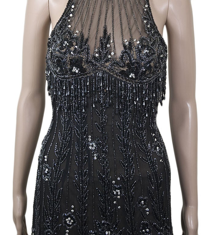 Bob Mackie Black and Silver Beaded Cocktail Dress US 0 2