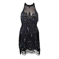Bob Mackie Black and Silver Beaded Cocktail Dress US 0