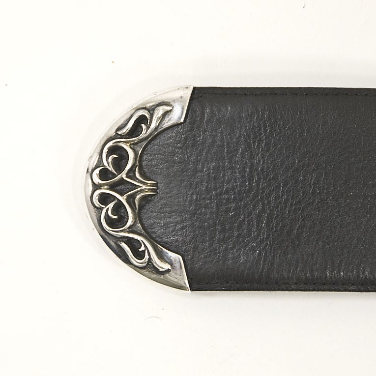 Women's or Men's Chrome Hearts Vintage '89 Black Leather Sterling Silver Belt For Sale