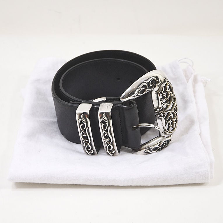 Chrome Hearts Vintage '89 Black Leather Sterling Silver Belt For Sale 1