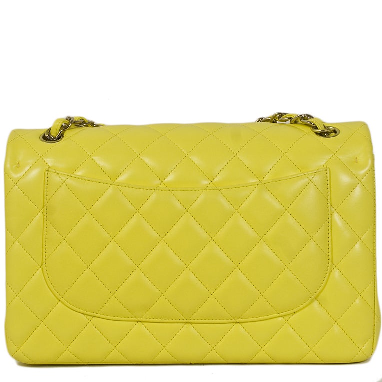 Women's Chanel Yellow 2.55 Jumbo Classic Lambskin Double Flap Bag