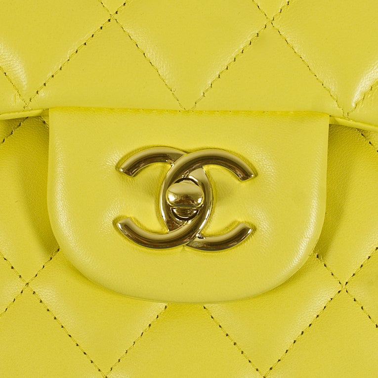 Chanel Yellow 2.55 Jumbo Classic Lambskin Double Flap Bag 2