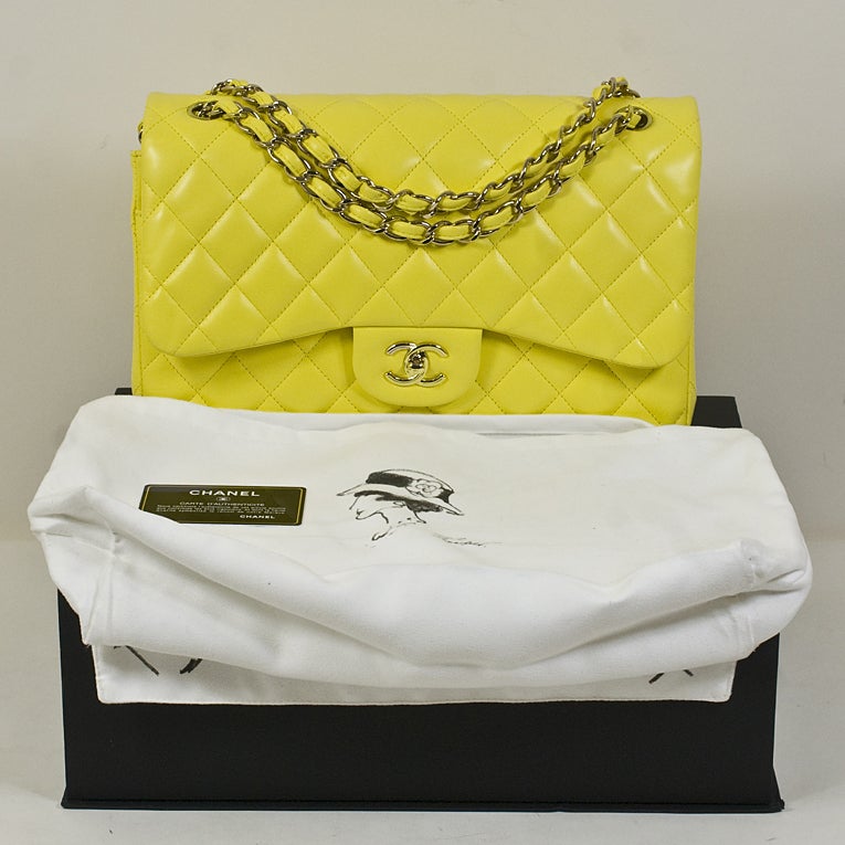 Chanel Yellow 2.55 Jumbo Classic Lambskin Double Flap Bag 6