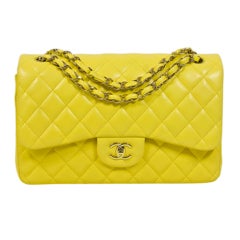 Chanel Yellow 2.55 Jumbo Classic Lambskin Double Flap Bag