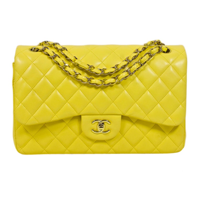 Chanel Yellow 2.55 Jumbo Classic Lambskin Double Flap Bag