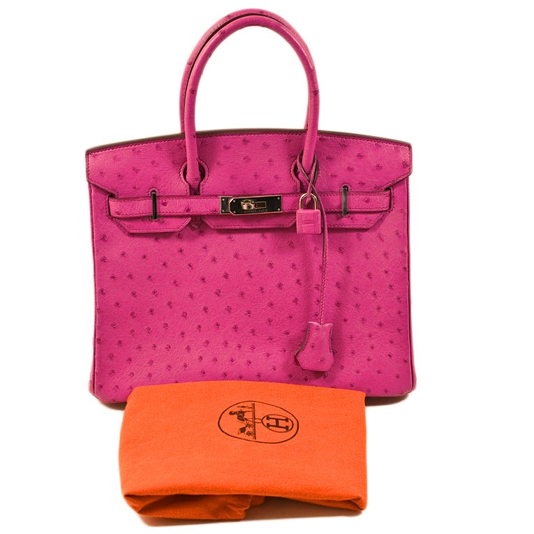 Hermes Handbag Fuchsia (Pink) Birkin Ostrich 30cm PHW 6