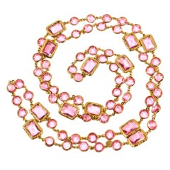 Chanel Necklace Vtg Pink Crystal Chicklet Sautoir 1981
