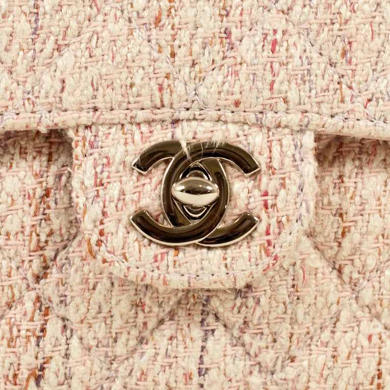 Chanel Handbag Pink Peach Tweed Boucle Classic Mini Flap Bag 1