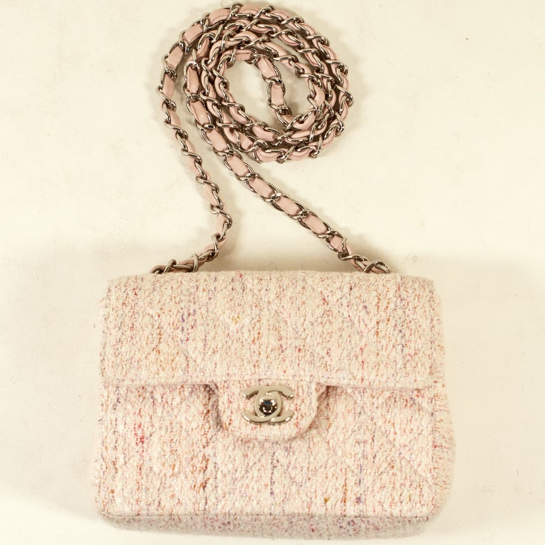 Chanel Handbag Pink Peach Tweed Boucle Classic Mini Flap Bag 2