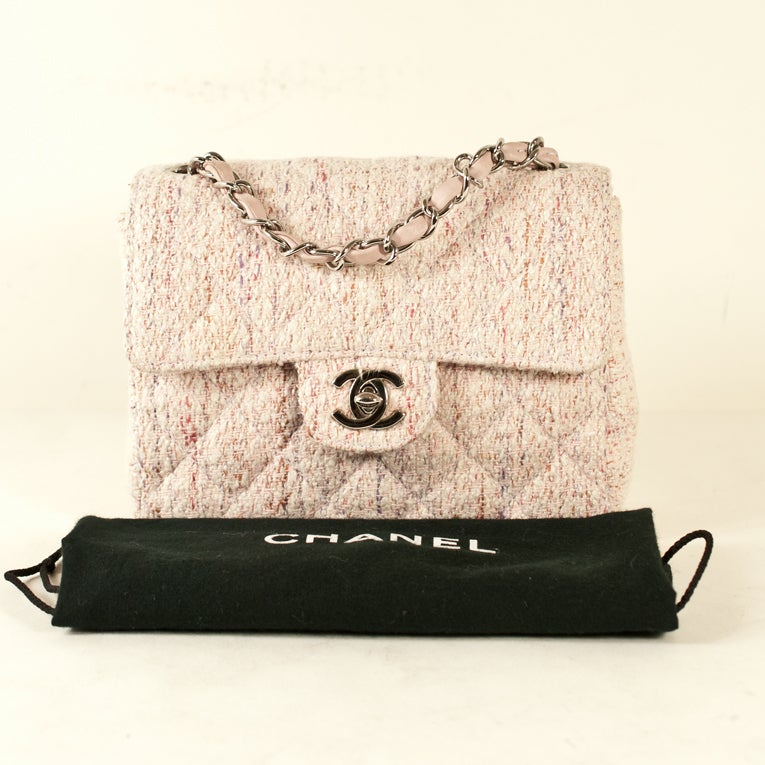 Chanel Handbag Pink Peach Tweed Boucle Classic Mini Flap Bag 5