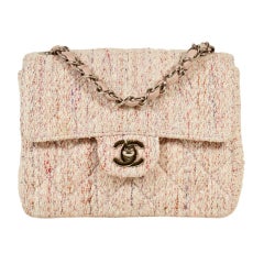Chanel Handbag Pink Peach Tweed Boucle Classic Mini Flap Bag
