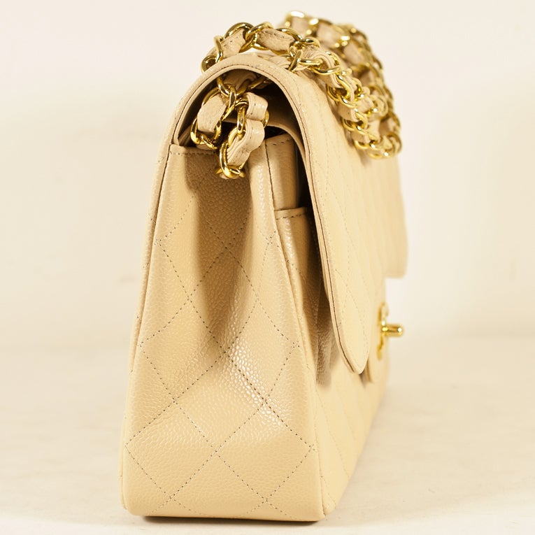 Chanel Bag Beige 2.55 Jumbo Caviar Double Flap GHW Lim Ed Rare