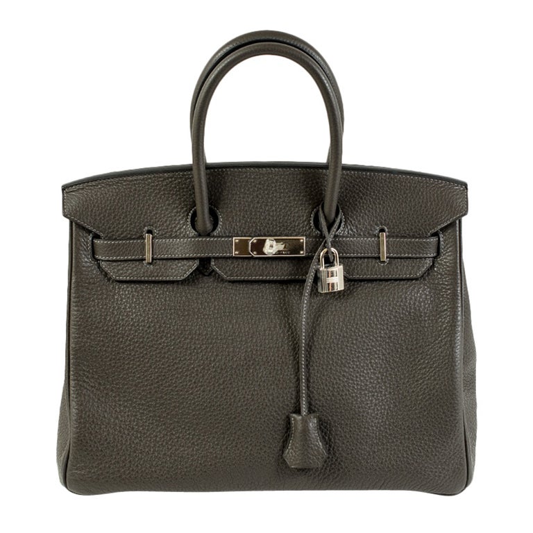 Hermes Graphite Birkin Handbag Clemence 35cm PHW Never Carried For Sale