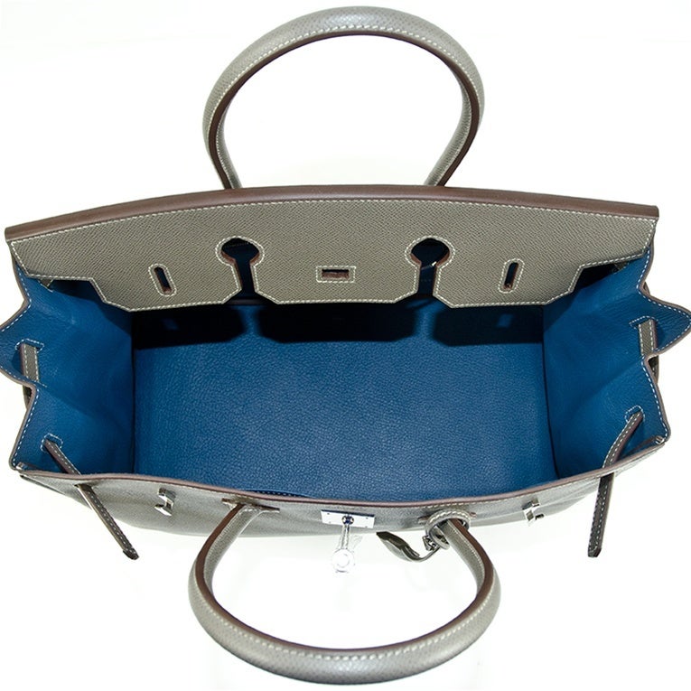 Hermes Candy Bicolor Etain Birkin Handbag Epsom 35cm PHW Never C For Sale 2