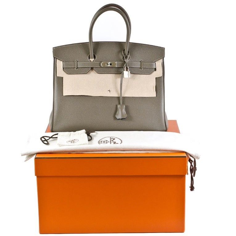 Hermes Candy Bicolor Etain Birkin Handbag Epsom 35cm PHW Never C For Sale 4