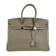 Hermes Candy Bicolor Etain Birkin Handbag Epsom 35cm PHW Never C