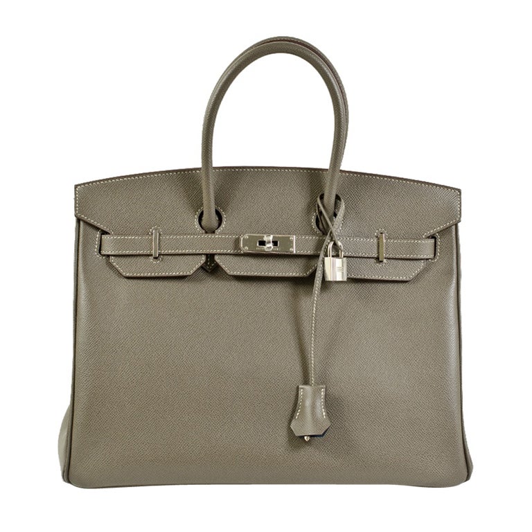 Hermes Candy Bicolor Etain Birkin Handbag Epsom 35cm PHW Never C For Sale
