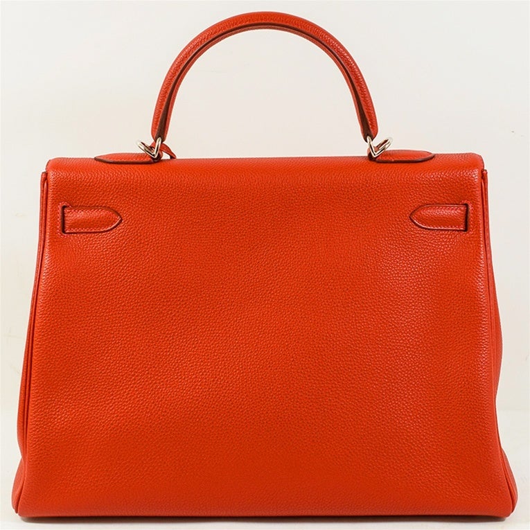 Women's Hermes Vermillion Kelly Handbag Togo 35cm PHW Mint For Sale