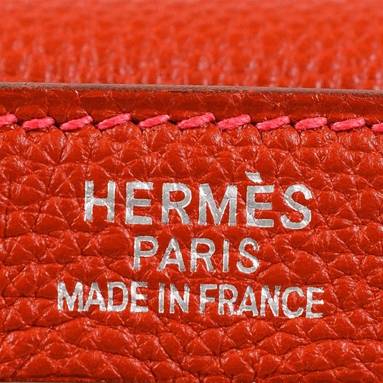 Hermes Vermillion Kelly Handbag Togo 35cm PHW Mint For Sale 3