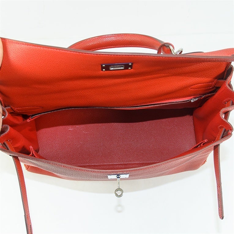 Hermes Vermillion Kelly Handbag Togo 35cm PHW Mint For Sale 4