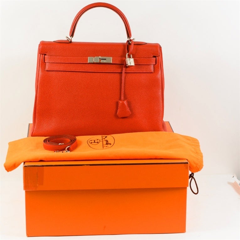 Hermes Vermillion Kelly Handbag Togo 35cm PHW Mint For Sale 5