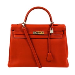 Hermes Vermillion Kelly Handbag Togo 35cm PHW Mint