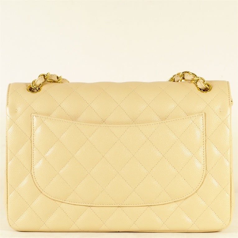 Women's Chanel Beige 2.55 Jumbo Classic Caviar Double Flap Bag SHW For Sale