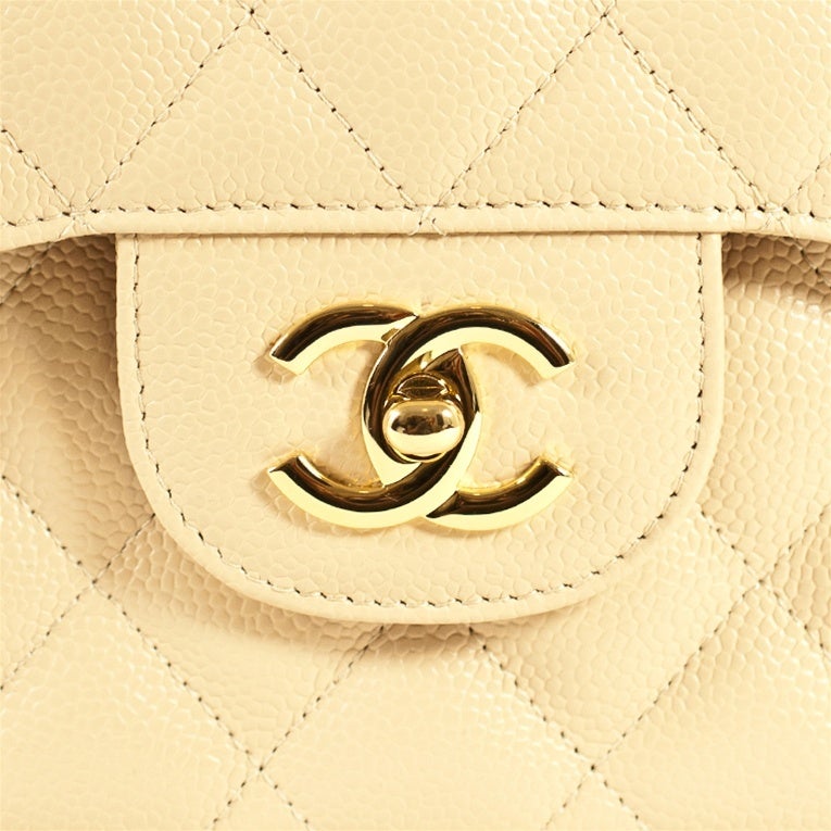 Chanel Beige 2.55 Jumbo Classic Caviar Double Flap Bag SHW For Sale 2