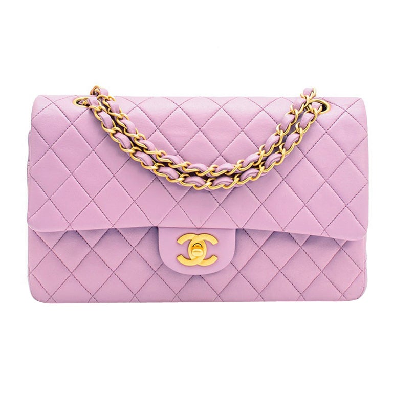 Chanel Purple Large 2.55 Classic Lambskin Double Flap Handbag GH For Sale